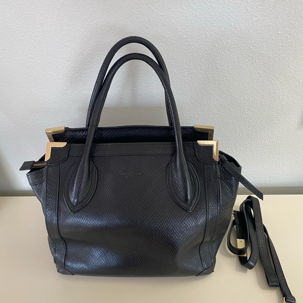 Foley + Corinna black snake -embossed handbag